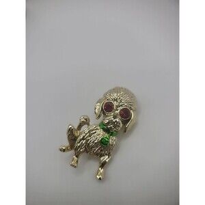 Vintage Gerrys Gold Tone Brooch Pin Crystal Red Eyes Puppy Dog Jewelry Costume